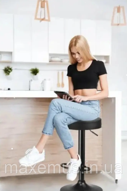 Барный стул для барной стойки без спинки на кухню на черной основе высокий Hoker эко кожа B 067 черн Львов - изображение 7