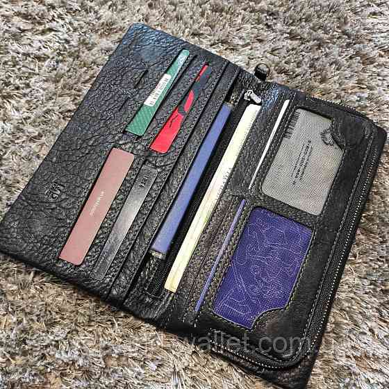 Большой кожаный мужской кошелёк клатч на магнитах и молнии MD Leather Киев