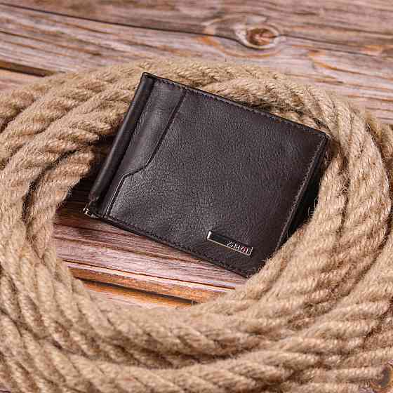 Надійний чоловічий затиск із натуральної шкіри Коричневий (KARYA) Київ