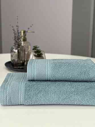 Комплект махровых полотенец IDEAL TEXTILE Легкий бриз 50х90 + 70х140 см 450 г/м2 100% хлопок Лазуров Черновцы