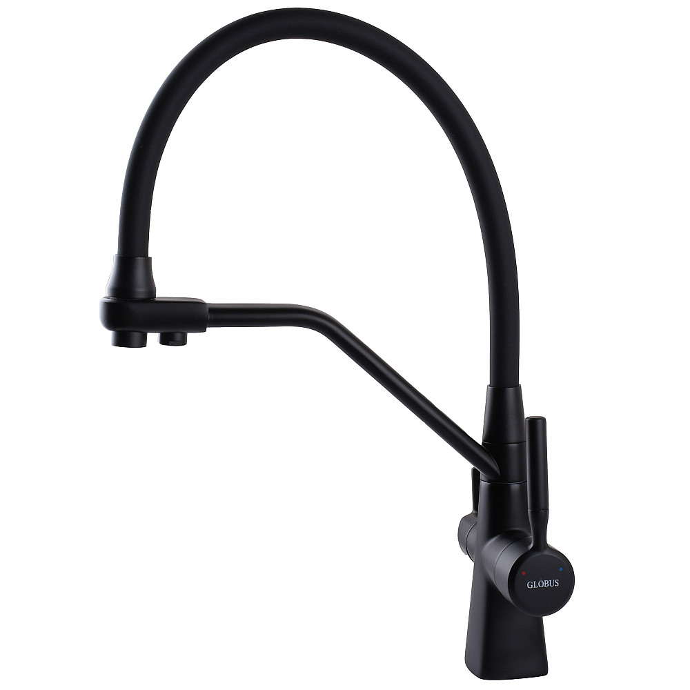 Змішувач для кухні під осмос Globus Lux GLLR-0700-L-10-01 гофрований  на гайці латунь, Чорний-Чорний Тернополь - изображение 3