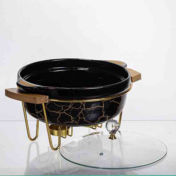 Марміт порцеляновий настільний круглий 1.3 (л) мармітниця з підігрівом Чорний мармур LC-717 Коломия