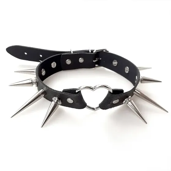 Чокер Серце з великими шипами, із натуральної шкіри Art of Sex - Crystal, колір Чорний Львів