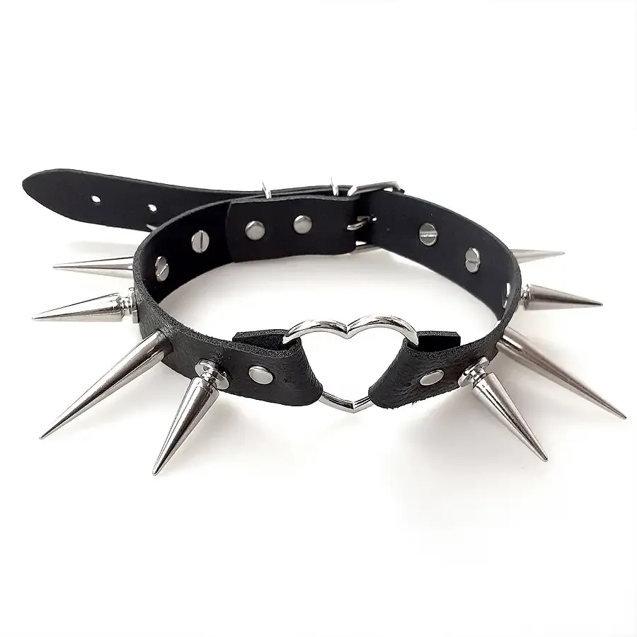 Чокер Серце з великими шипами, із натуральної шкіри Art of Sex - Crystal, колір Чорний Львів - фото 3