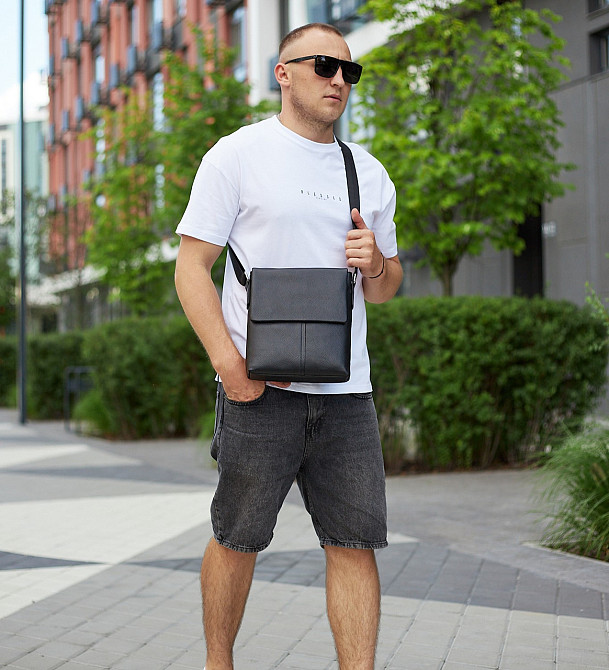 Сумка месенджер чорна чоловіча зі шкіри через плече Tiding Bag Київ - фото 10