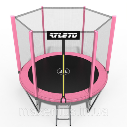 Батут детский с защитной сеткой 183 см батут Atleto с лестницей для детей и взрослых розовый Мостиска