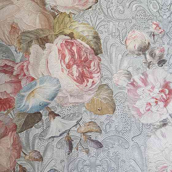 Шпалери метрові вінілові на флізелін Yuanlong Samsara квіти троянди червоні півонії бордові блакитні на сірому Київ