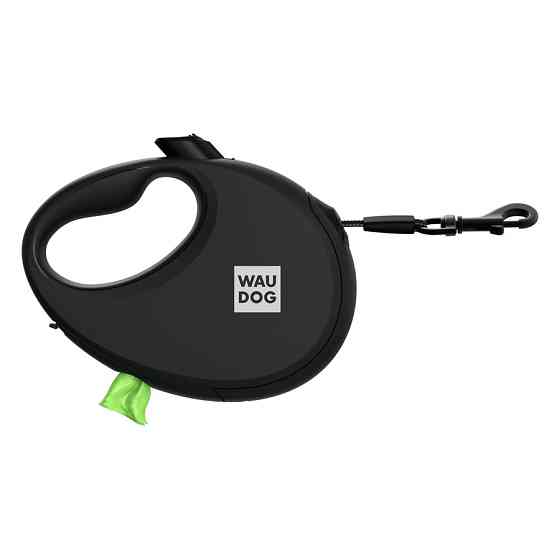 Поводок-рулетка для собак WAUDOG R-leash с контейнером для пакетов, светоотражающая лента, L, до 40 кг, 5 м, черный Киев