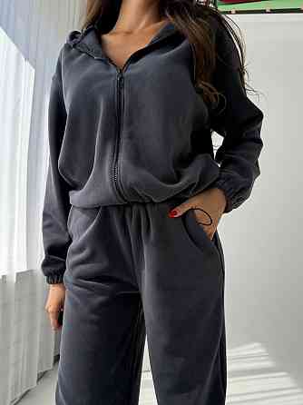 Жіночий повсякденний теплий плюшевий костюм турецький двосторонній фліс Графіт Одеса