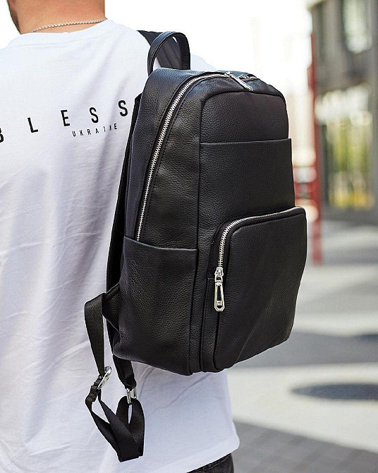 Чоловічий шкіряний рюкзак для поїздок та відпочинку 30х40х16, сумка наплічна Tiding Bag 59331, чорна Кам'янське - фото 2