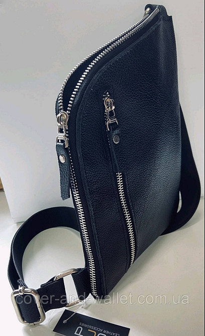 Кожаная мужская сумка слинг кобура на молнии PS Leather Киев - изображение 2