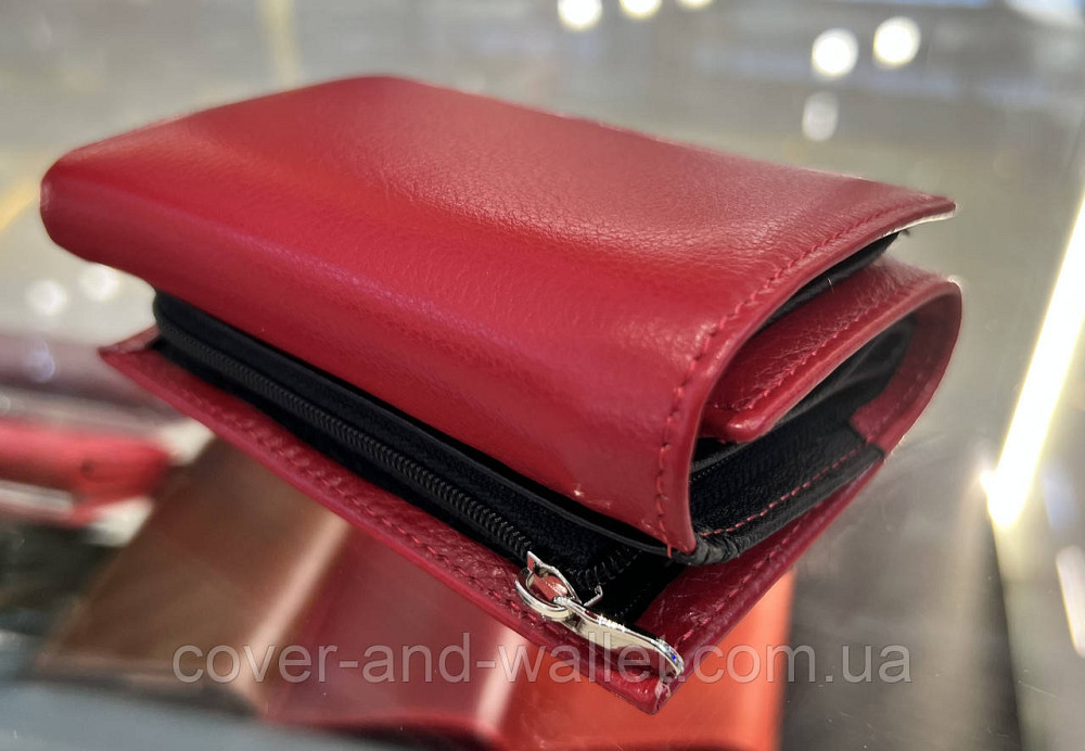 Небольшой кожаный женский кошелек красно-черного цвета на магнитах Helen Verde 1419 Киев - изображение 1