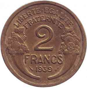2 франка. 1939,38 рік, Франція. Полтава