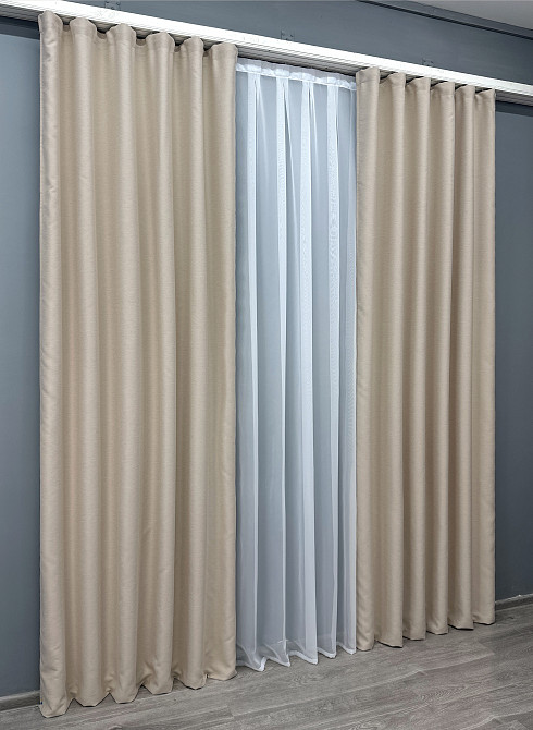 Комплект готовых штор VR-Textil Блэкаут двусторонний Eclipsе № 1789ш Бежевый 100х270 см 2 шт (31-831) Киев - изображение 4