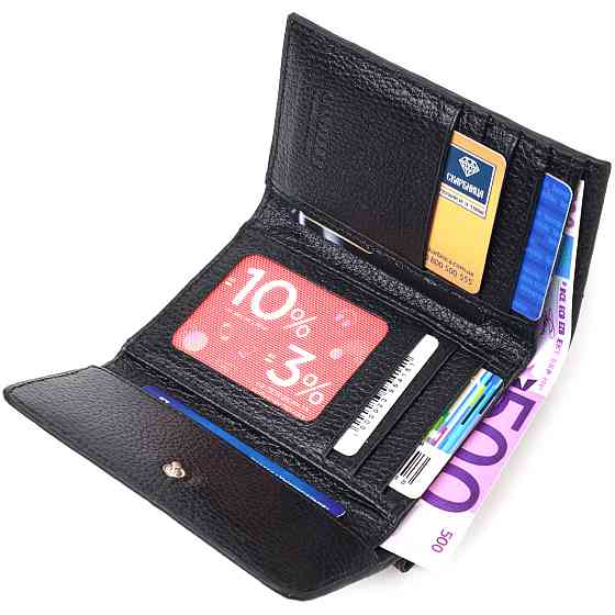 Классический женский кошелек из натуральной кожи флотар CANPELLINI 21591 Черный Киев