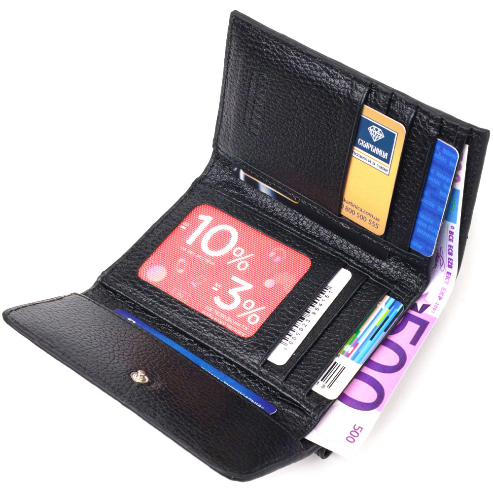 Классический женский кошелек из натуральной кожи флотар CANPELLINI 21591 Черный Киев - изображение 6