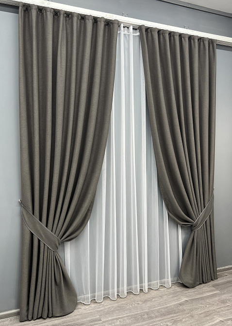 Комплект штор VR-Textil TWEED_V 150х270 2шт и Тюль 600х270 1915ш-1153т Темно-серый с белым 71-146/5 Киев - изображение 2