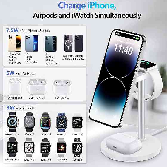 3-в-1 бездротова зарядка FutureCharger MagSafe, регульована станція 20W для iPhone, Apple Watch, Air Київ