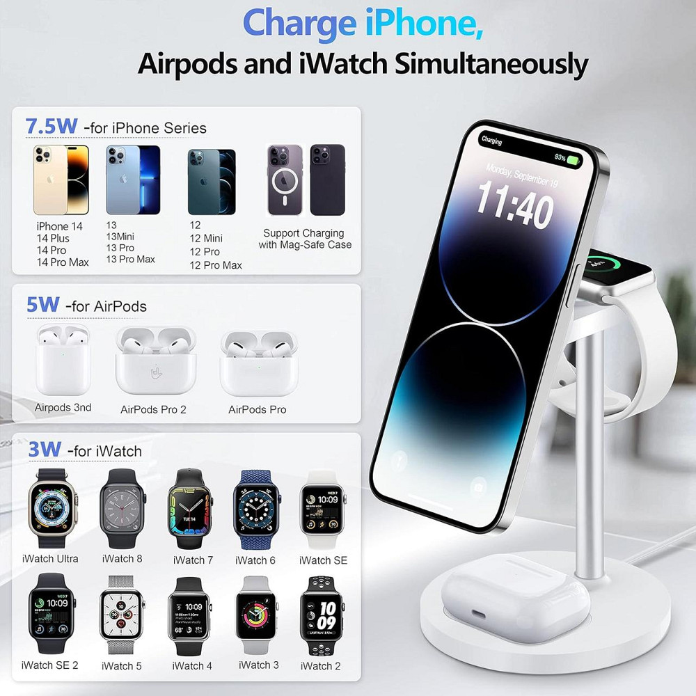 3-в-1 беспроводная зарядка FutureCharger MagSafe, регулируемая станция 20W для iPhone, Apple Watch, AirPods Киев - изображение 5