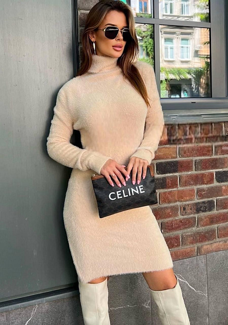 Жіноче базове тепле плаття туніка з ангори Молочний Одеса - фото 1