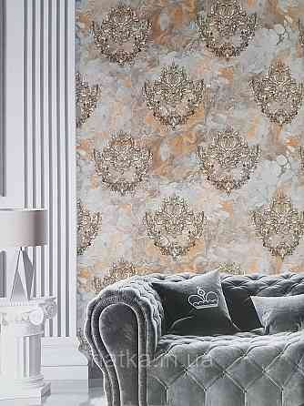 Шпалери вініл на флізеліні гарячого тиснення DU&KA Voyage 1.06х10 вензель основа під штукатурку сірі коричневі Київ