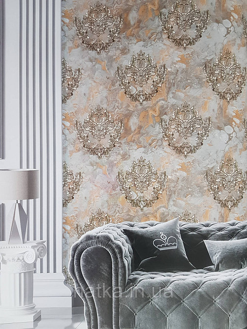 Шпалери вініл на флізеліні гарячого тиснення DU&KA Voyage 1.06х10 вензель основа під штукатурку сірі коричневі Київ - фото 1