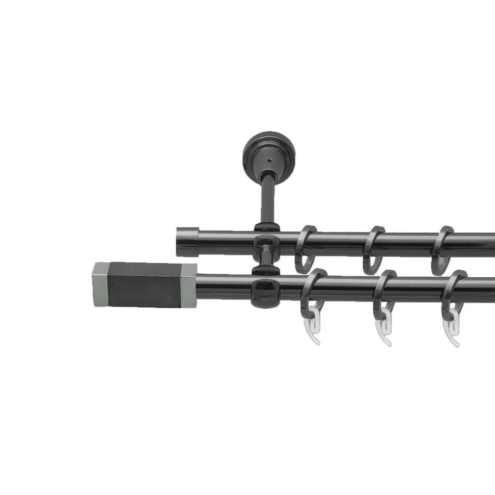 Карниз Orvit Квадро металевий дворядний відкритий гладка труба кільце фасонне металеве  Онікс 16\16 мм 240 см Львов - изображение 1