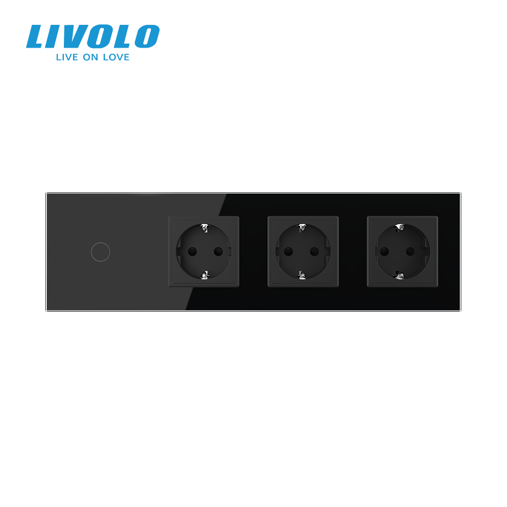 LIVOLO Сенсорний вимикач 1 сенсор 3 розетки LIVOLO чорний матовий скляний Коломия - фото 5