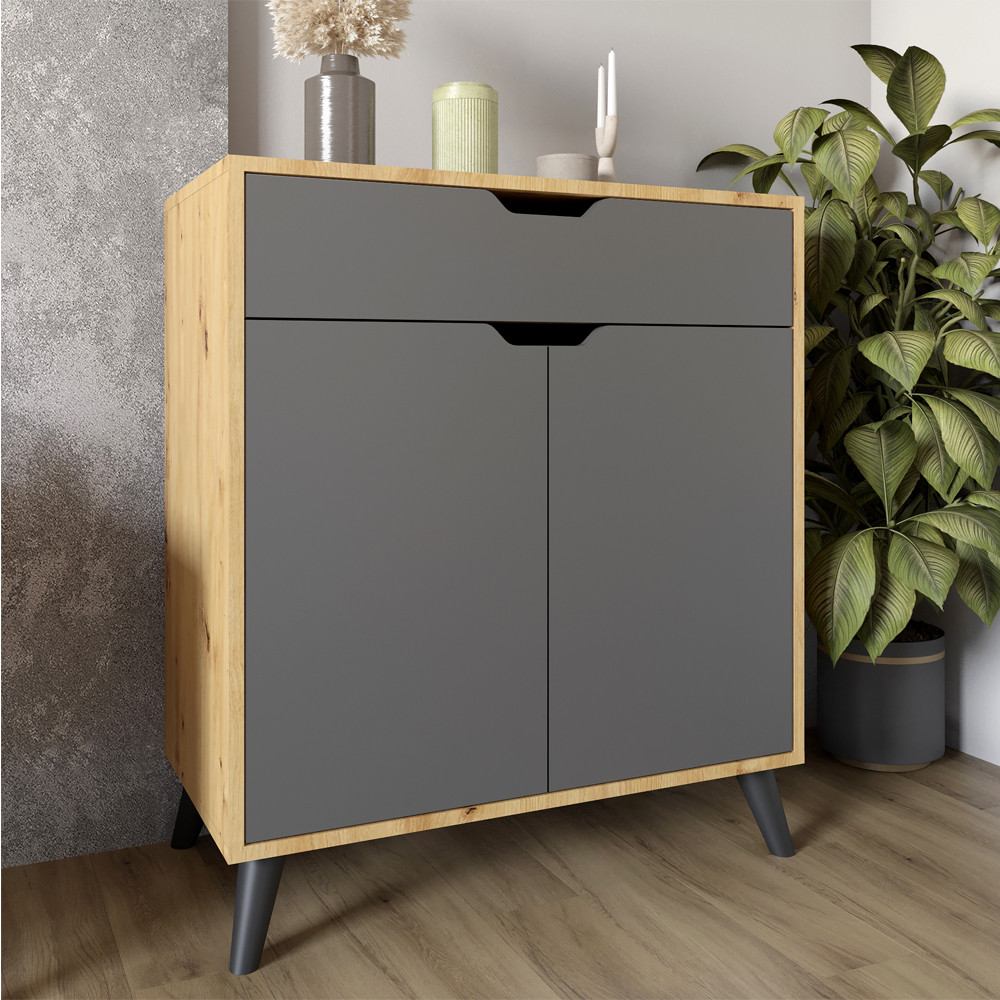 Комод в гостиную с черными ножками М-ЗОН Борн 750 Дуб Артизан/Антрацит (MZN-031049) Львов - изображение 1