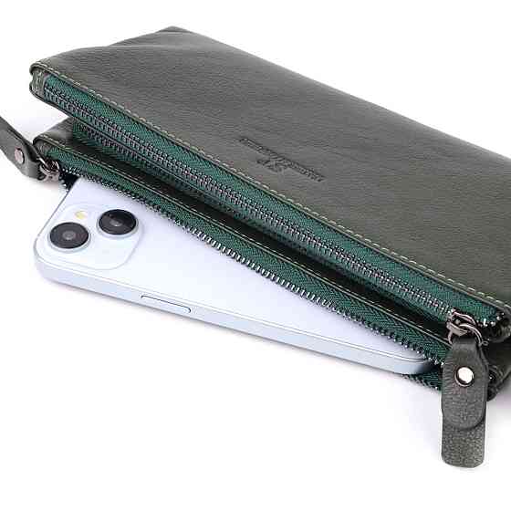 Красивий шкіряний гаманець на три відділення Зелений (ST Leather) Київ