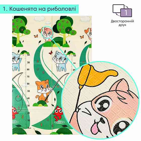 Дитячий складаний розвиваючий термокилимок 120х180х0,8см "Кошенята на риболовлі | Цуценята" (275) SW-00001318 Київ