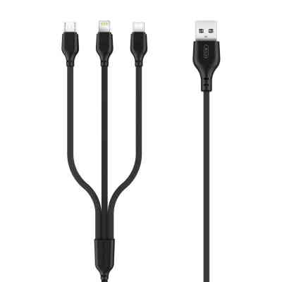 Дата кабель USB 2.0 AM to Lightning + Micro 5P + USB-C 1.0m 2.1A black XO (NB103-3in1-1-BK) Винница