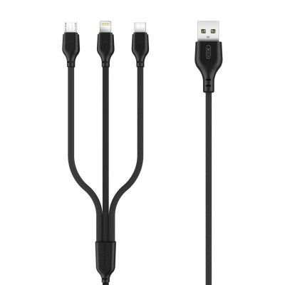 Дата кабель USB 2.0 AM to Lightning + Micro 5P + USB-C 1.0m 2.1A black XO (NB103-3in1-1-BK) Винница - изображение 1