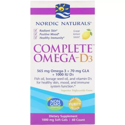 Жирні кислоти Nordic Naturals Комплекс Омега-D3, Лимон, 1000 мг, 60 гелевих капсул (NOR01778) Вінниця - фото 1