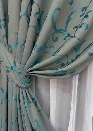 Комплект готових штор VR-Textil Жакард Allure № 1616ш Сірий з блакитним 140х270 см 2 шт (39-930) Київ