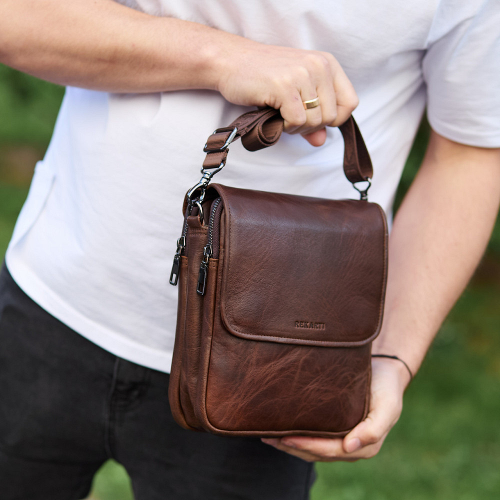 Мужская барсетка Tiding Bag с клапаном через плечо (24 х 20 х 6 см) с гладкой кожи (Коричневый) Винница - изображение 15