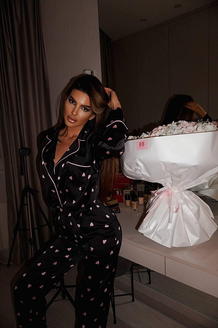 Жіноча піжама-двійка з сердечками із шовку армані Чорний 2, 52/54 Одеса - фото 9