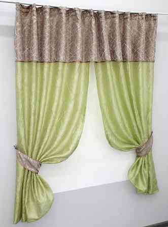 Кухонные шторы VR-Textil № 073к с ламбрекеном и подхватами салатовый с пудровым 270х170 см (52-0152) Киев
