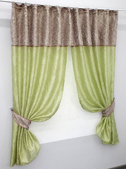 Кухонные шторы VR-Textil № 073к с ламбрекеном и подхватами салатовый с пудровым 270х170 см (52-0152) Киев - изображение 2