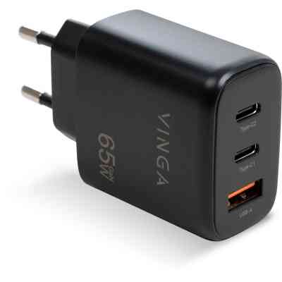 Зарядний пристрій Vinga GaN 65W PD+QC 2C1A ports Wall Charger (VCPCHCCA65B) Вінниця