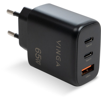 Зарядное устройство Vinga GaN 65W PD+QC 2C1A ports Wall Charger (VCPCHCCA65B) Винница - изображение 1