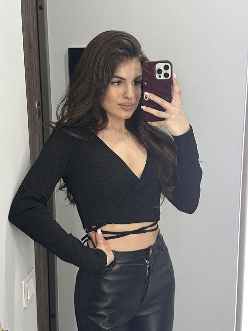 Жіночий базовий топ на запах із зав'язками на талії турецький рубчик Чорний, 48 Одеса - фото 4