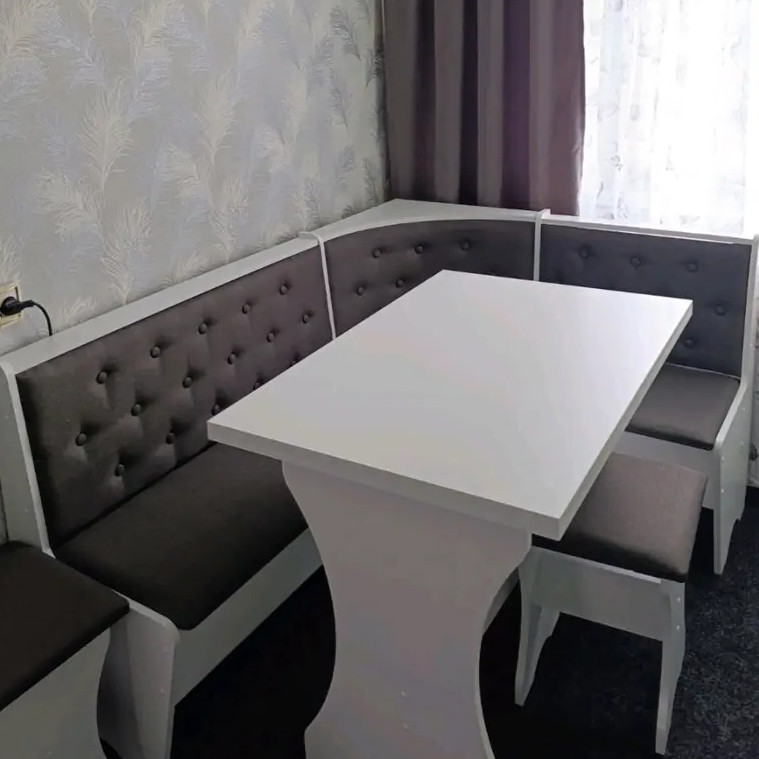 Комплект меблів для кухні - Сімейний М'який куток, стіл, 2 табуретки 114х154 см - Білий Львів - фото 4