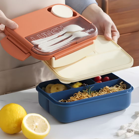 Контейнер, ланч-бокс для гарячої та холодної їжі, миска з окремими відсіками та столовими приборами для їжі, помаранчевий Кам'янець-Подільський