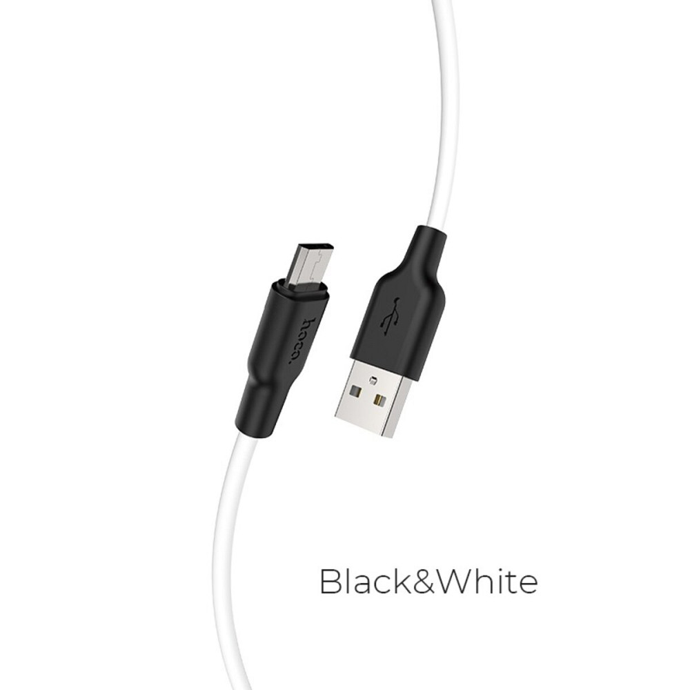 Кабель HOCO X21 Plus USB to Micro 2.4A, 1m, silicone, silicone connectors, Black+White Київ - фото 1