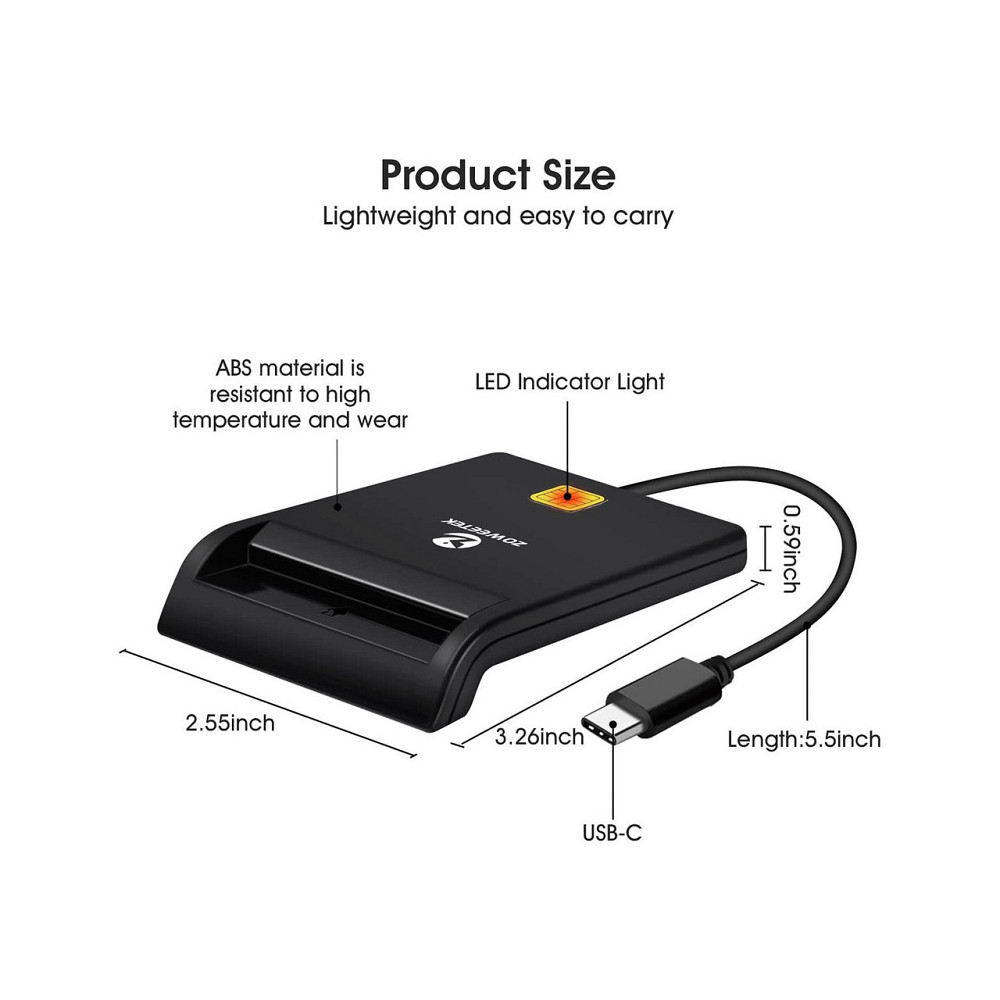 Зчитувач смарт карт картрідер ZOWEETEK USB-C Type C CAC державні ID підтримка tacho HGV карт сумісний з Windows 10/11 портативний Київ - фото 6