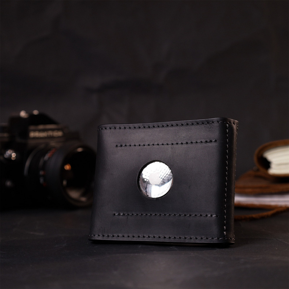 Компактный кожаный зажим для денег с держателем для Apple AirTag GRANDE PELLE 11617 Черный Киев - изображение 10