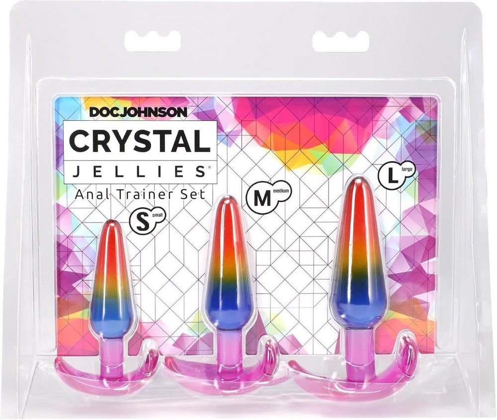 Набір анальних пробок Doc Johnson Crystal Jellies - Anal Trainer Set - Rainbow (м'яте паковання!!!) Sex Aura Київ - фото 9