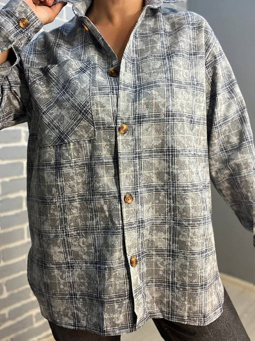 Сорочка жіноча Ariadna 2373 картата оверсайз коттон варка one size, сірий, one size Київ - фото 13