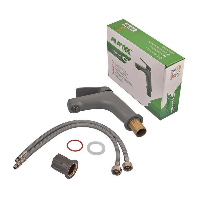 Змішувач для умивальника Plamix Lucas-001 SET Graphite (з підведенням) (Колір графіт) (PM6100)   ( 21694 ) Харьков - изображение 5